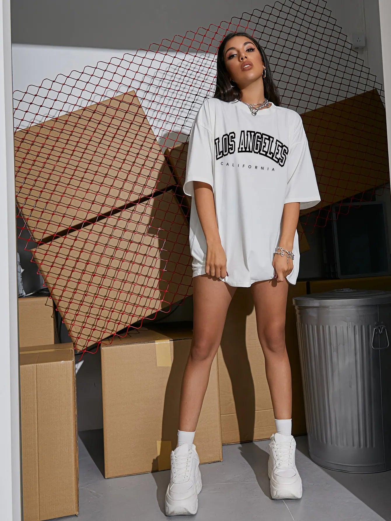 Damen Sommer Top Los Angeles T-Shirt Rundhals Streetwear lockeres Damentop
