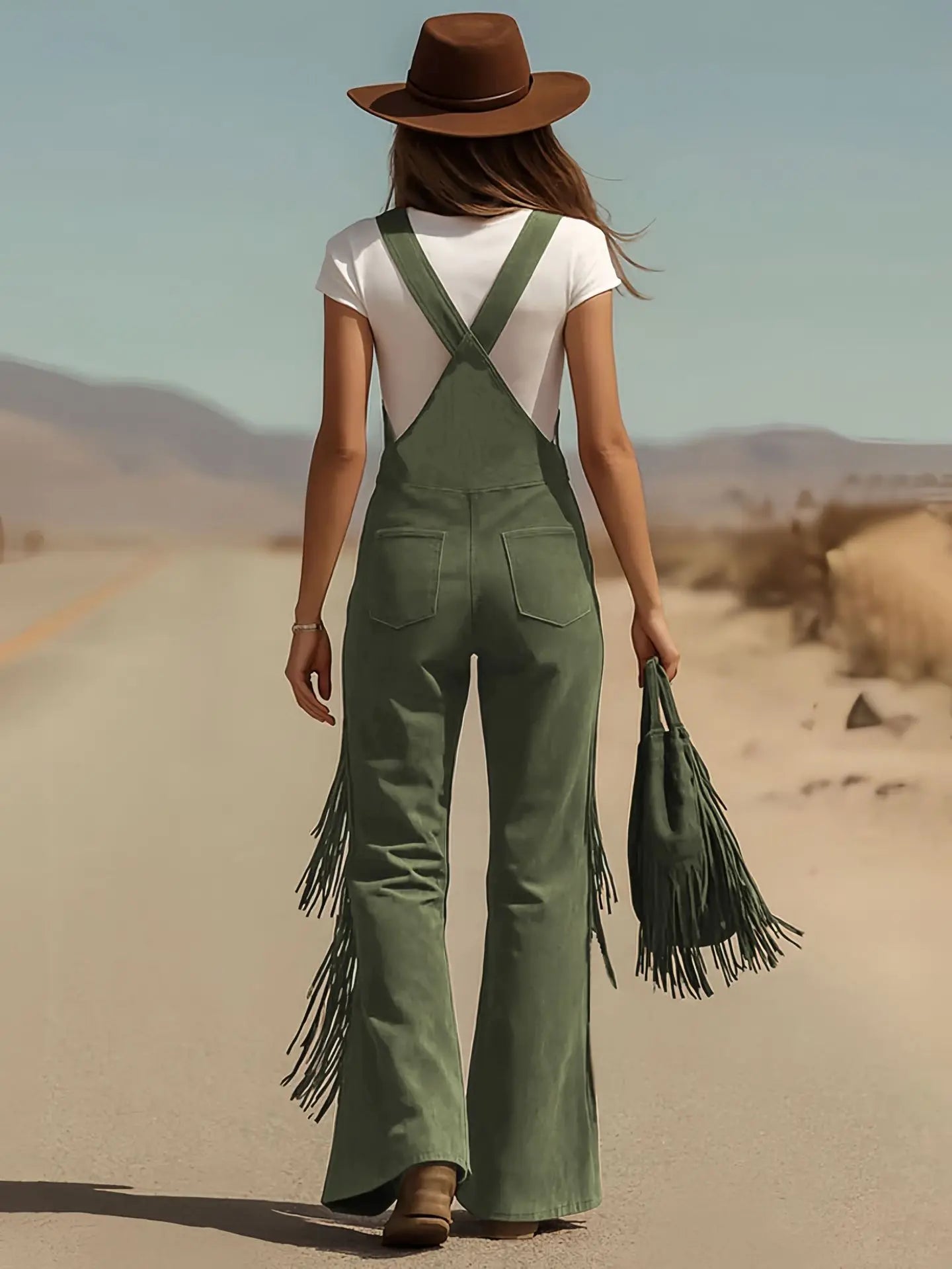 Damen Fashion Hose Latzhose Schlaghose Retro Western Flare Trägerhose Overall