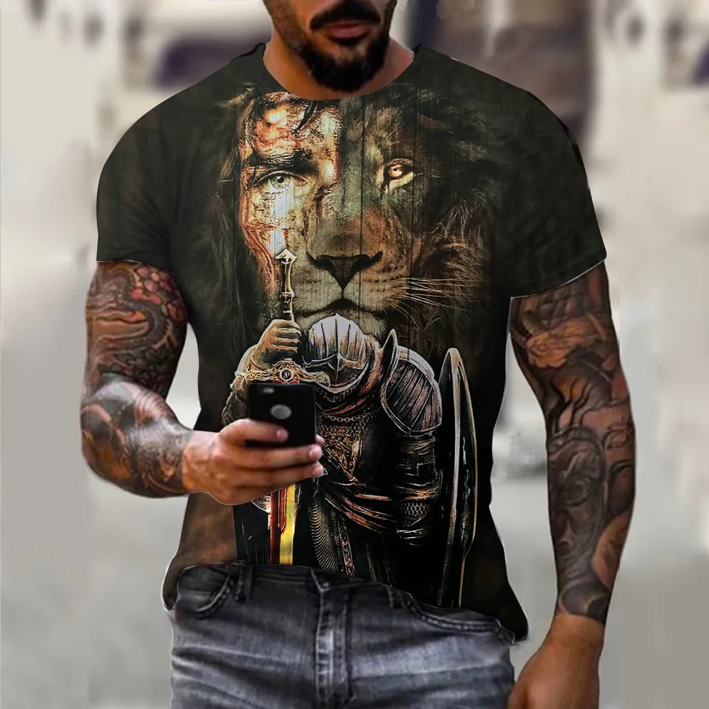Herren Vintage Warrior 3D T-Shirt Rundhals Unisex Sommer Streetwear Top Shirt