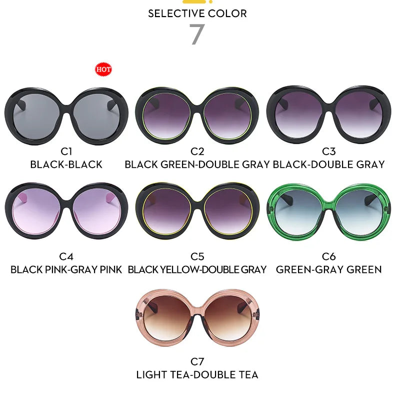 Damen Sonnenbrille Designer Luxus Brille Runde Übergröße Gläser Vintage UV400