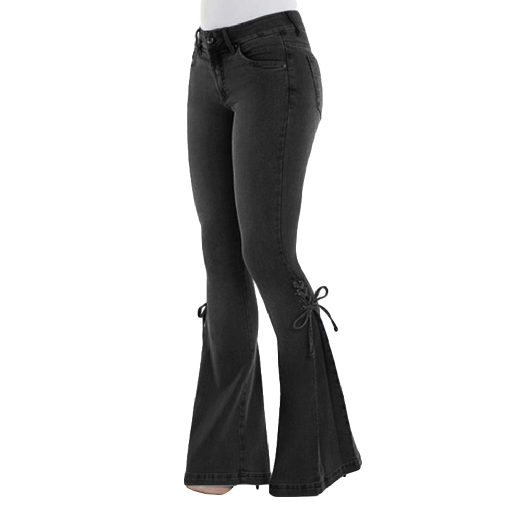 Damen Jeans Hose Bootcut Hüftjeans Schlaghose Flared Weites Bein Denim Stretch