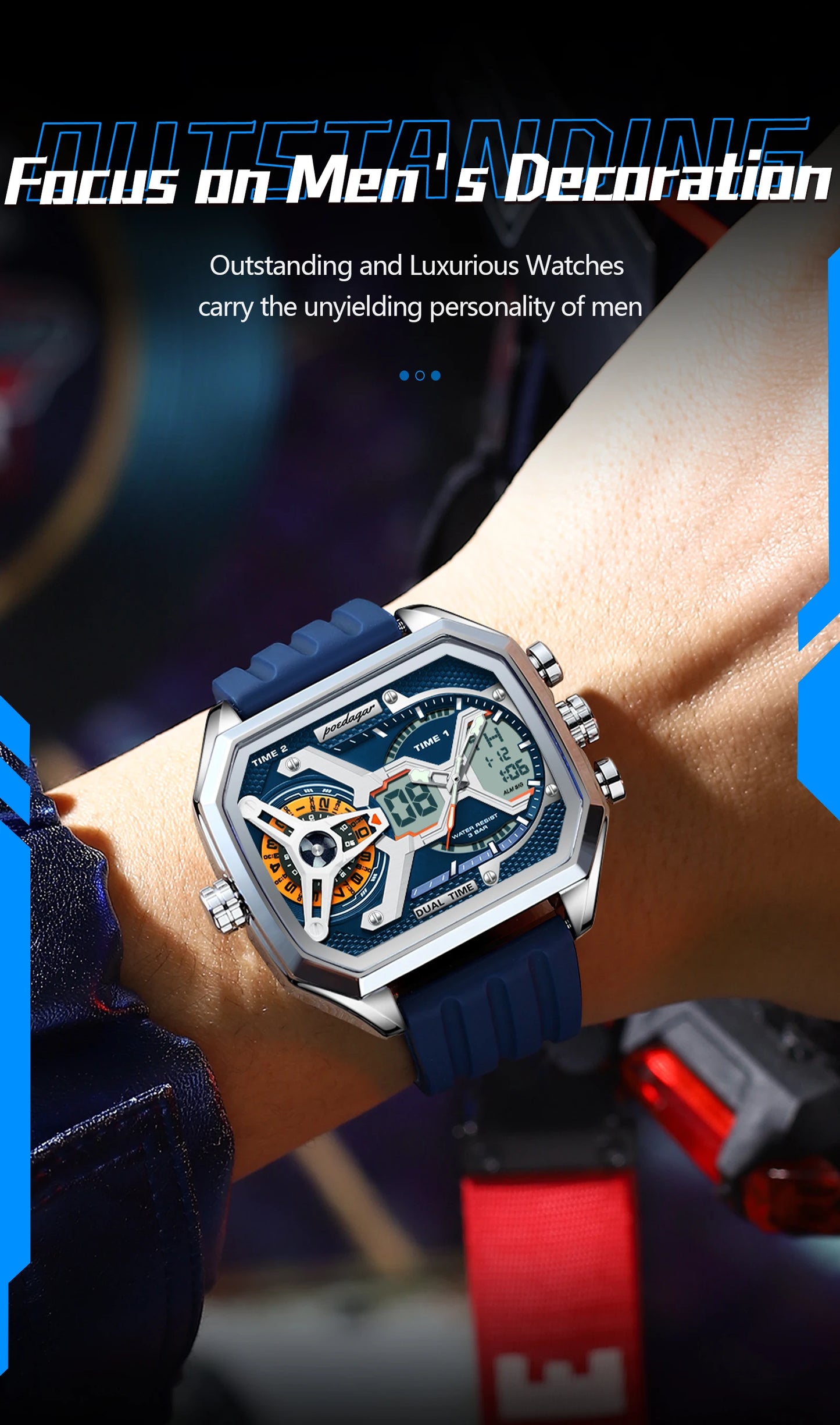 Orologio Uomo Quarzo Acciaio Inossidabile Orologio digitale Cronografo sportivo