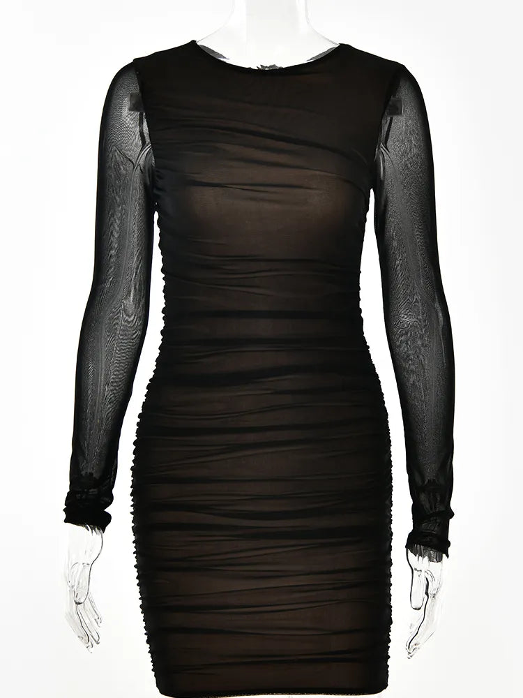 Frauen Kleid durchsichtiges gestrickte elegantes figurbetontes Sexy Minikleid