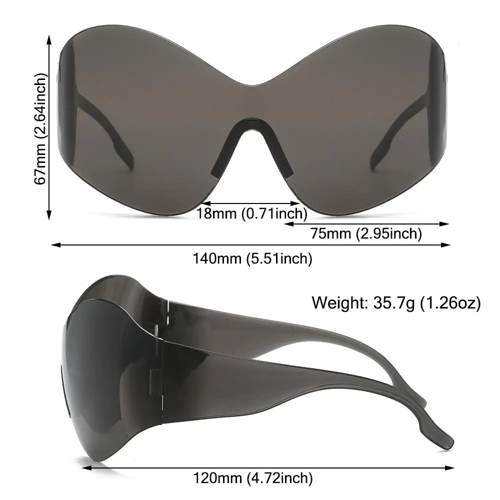 Luxus Sonnenbrille Damen Brille übergroße futuristische Gläser UV400-Schutz