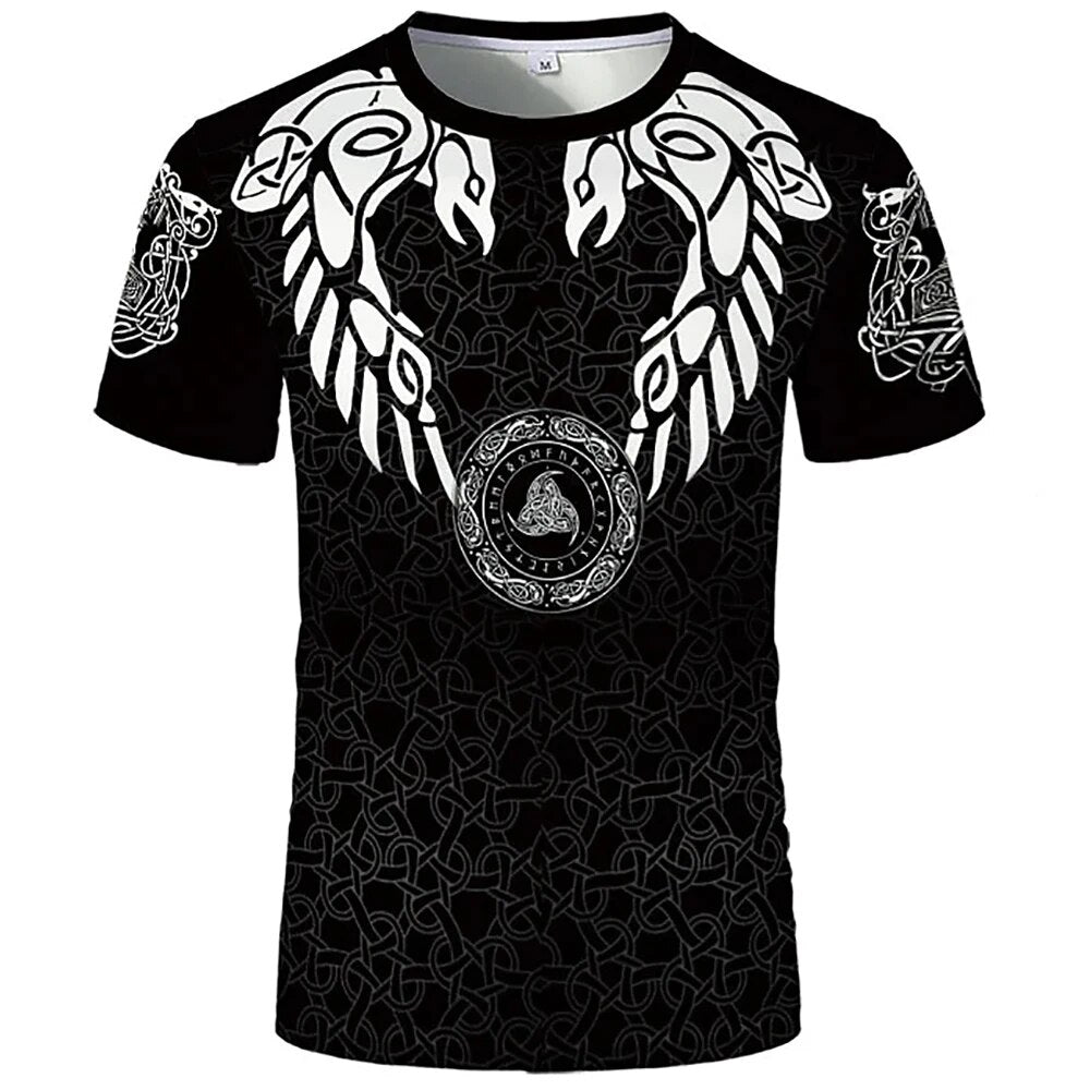 Herren Fashion Vintage 3D T-Shirt Rundhals Unisex Sommer Vikings Streetwear