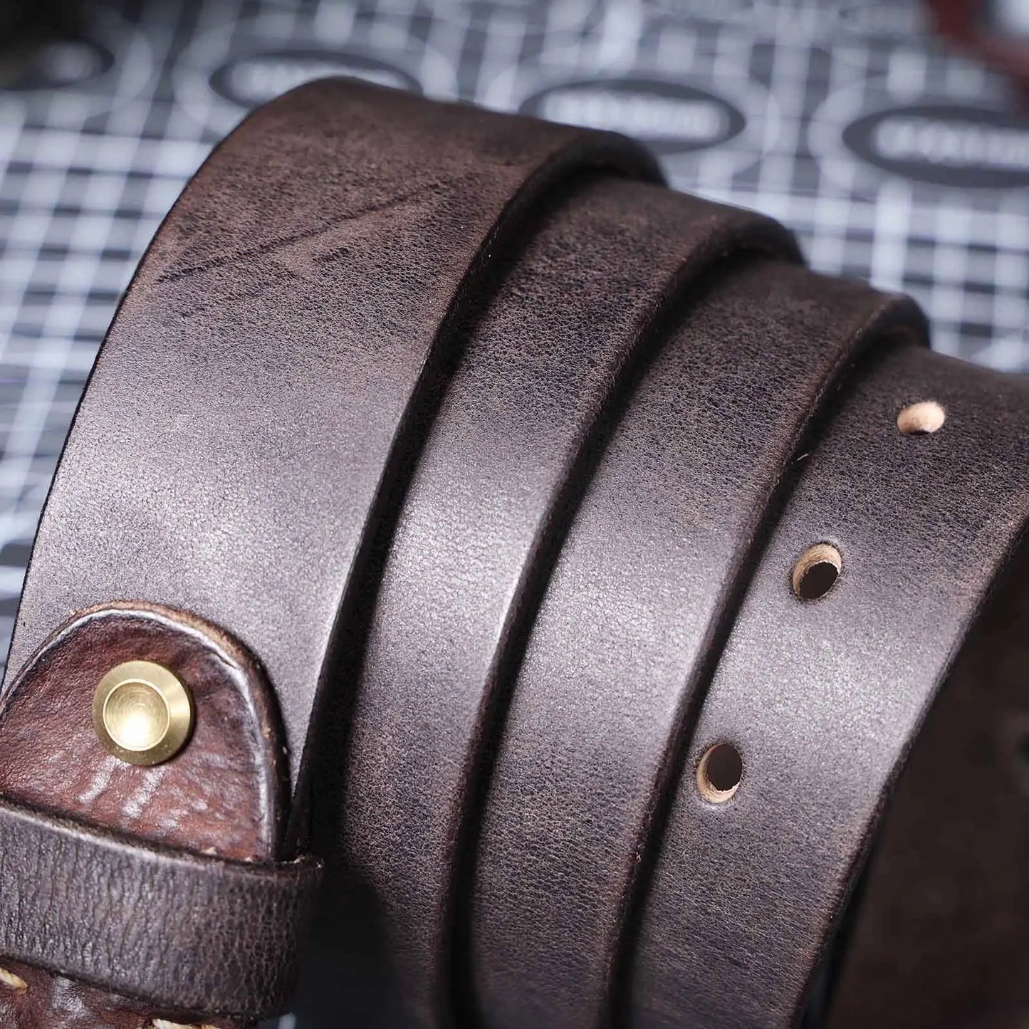 Jeans-Gürtel Herren Eckig Schnalle Echt Leder Gürtel Braun Breite Schnalle