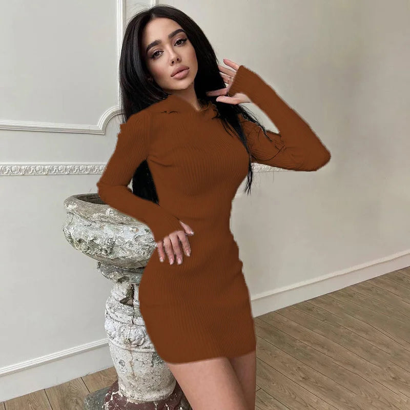Damen Kleid Pulloverkleid Kapuzenpullover Hoodie Pullikleid Kapuzenkleid