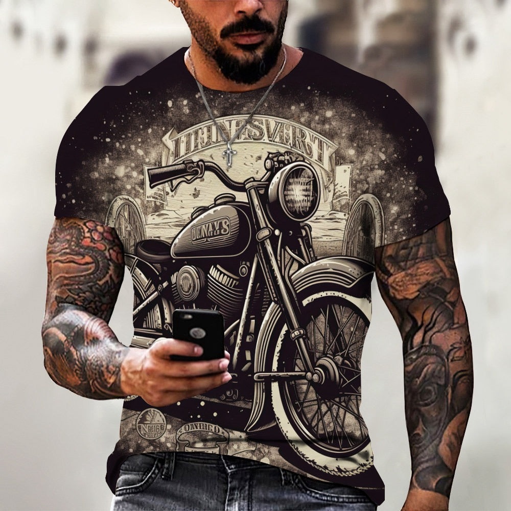 Herren Fashion Vintage Biker 3D T-Shirt Rundhals Unisex Sommer Streetwear