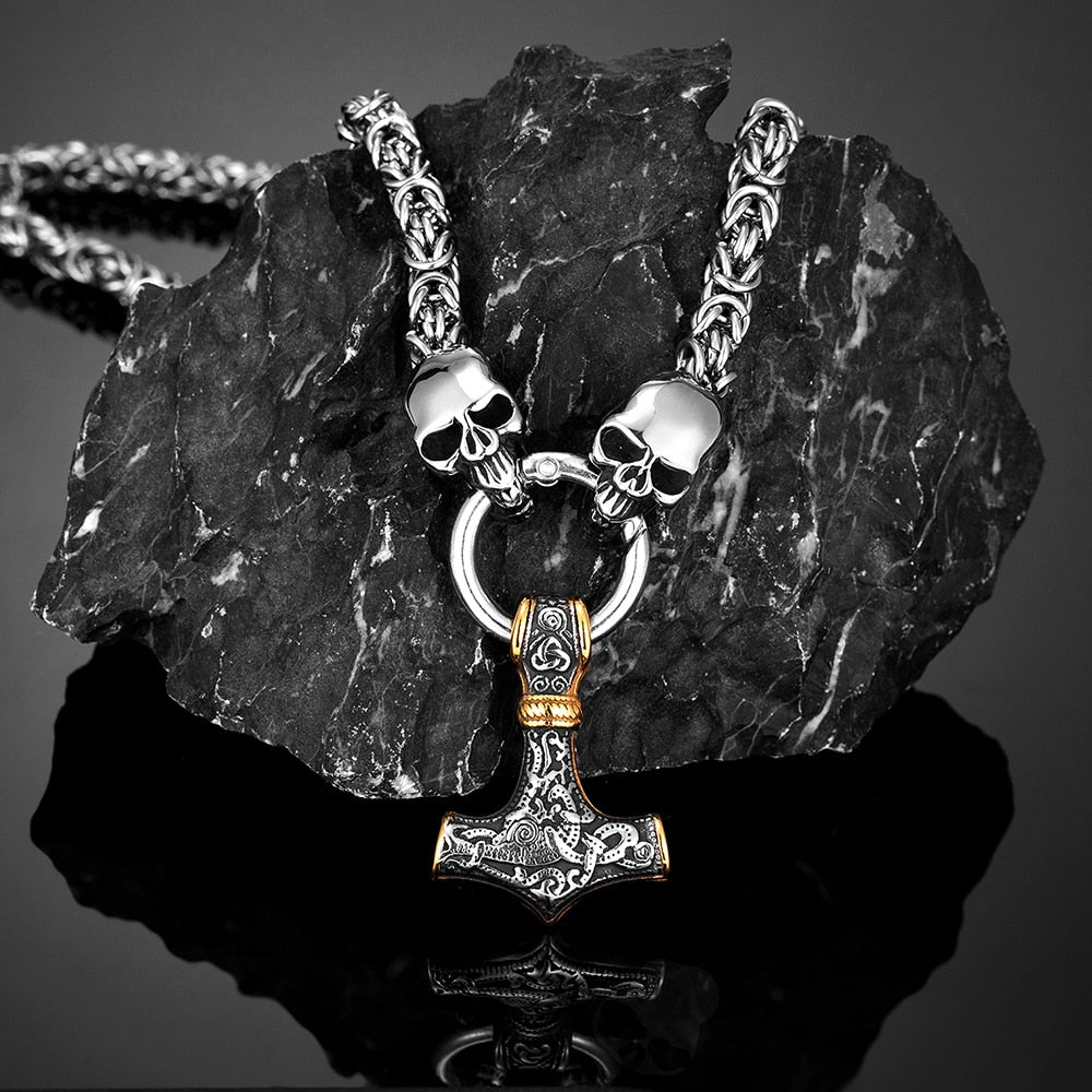 Thors Hammer Edelstahl Halskette Skull Königskette Wikingerschmuck Nordische Mythologie