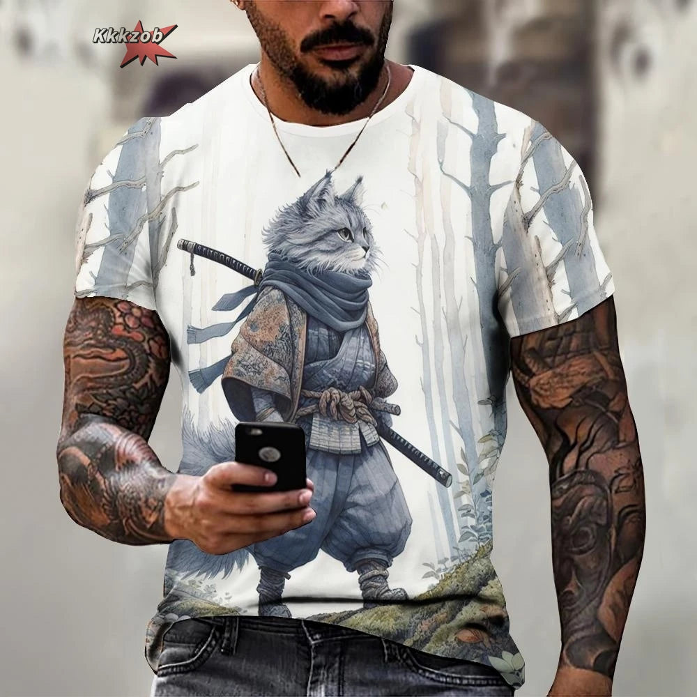 Tier Krieger Katze Druck Kurzarm Muster männer T-shirt 3D T-shirt Harajuku Tops Spaß O Neck Pullover Sommer männer Casual clo