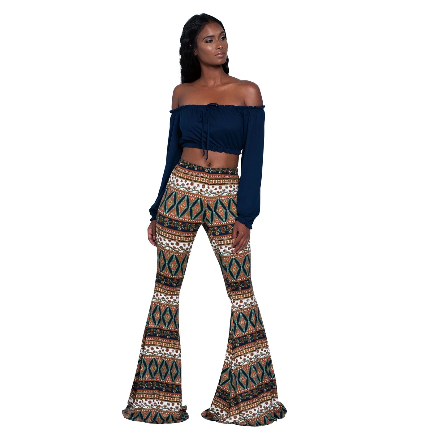 Damen Yoga Hose Bootcut Hüftjeans Schlaghose Flared Leggins Flower Power Retro