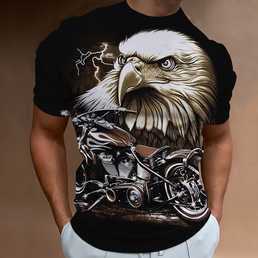 Herren Fashion Vintage Biker 3D T-Shirt Rundhals Unisex Sommer Streetwear