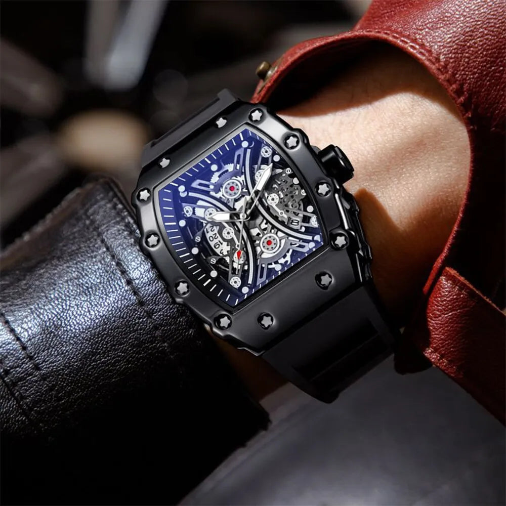 Herren Armbanduhr Silber Schwarz Edelstahl Quarzuhr Luxus Chronograph Business