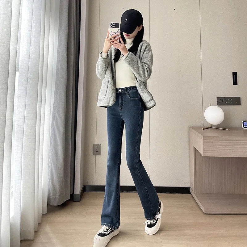 Damen Winter Warm Thermo Jeans Hose Innenfleece Stretch Hosen Leggins Denim