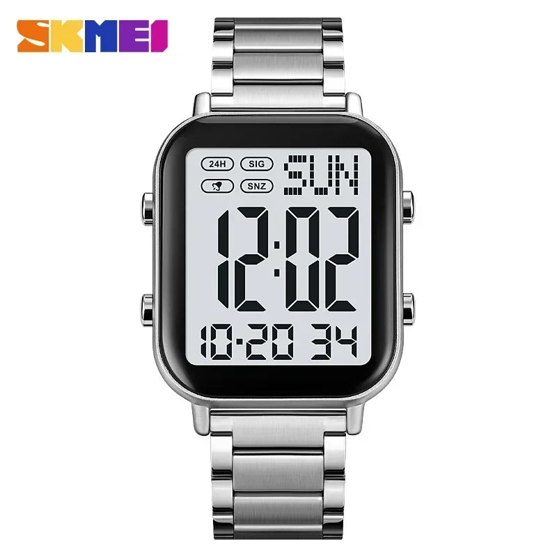 Herren Armbanduhr Digital Uhr Silber Edelstahl Quarzuhr Luxus Chronograph