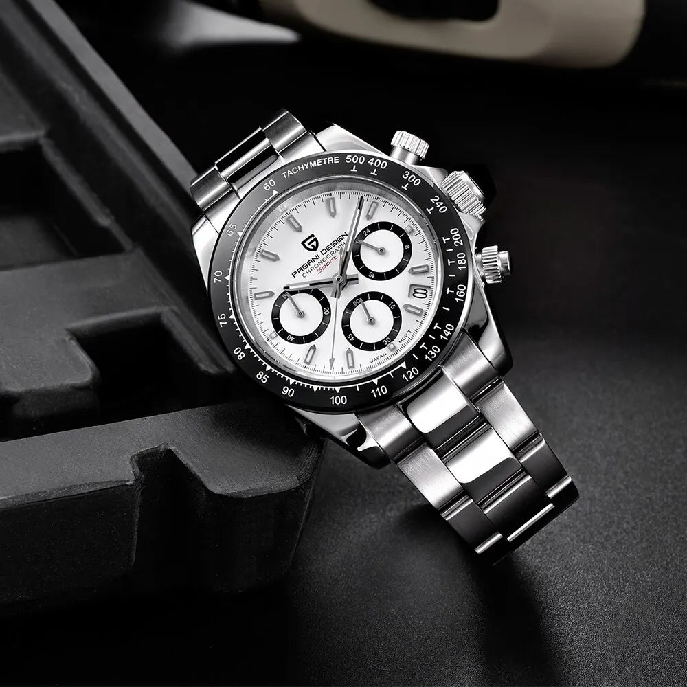 Herren Armbanduhr Silber Gold Edelstahl Fashion Quarz Uhr Chronograph Business