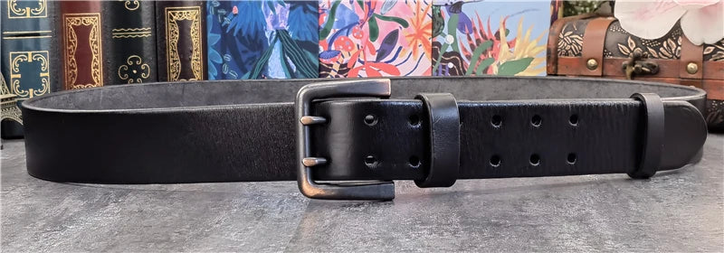 Jeans-Gürtel Herren Eckig Schnalle Echt Leder Gürtel Braun Breite Schnalle