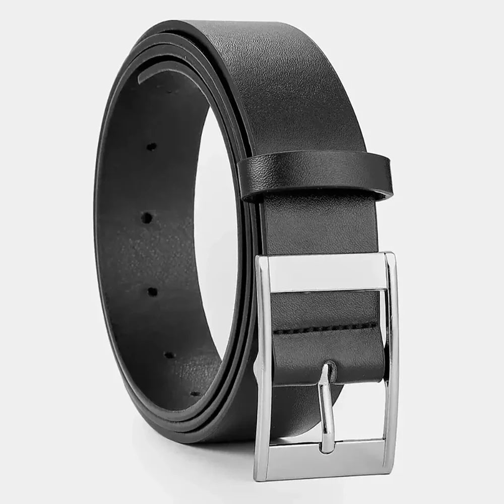 Fashion Jeansgürtel Herren Eckig Schnalle Echt Leder Gürtel Ledergürtel Schwarz