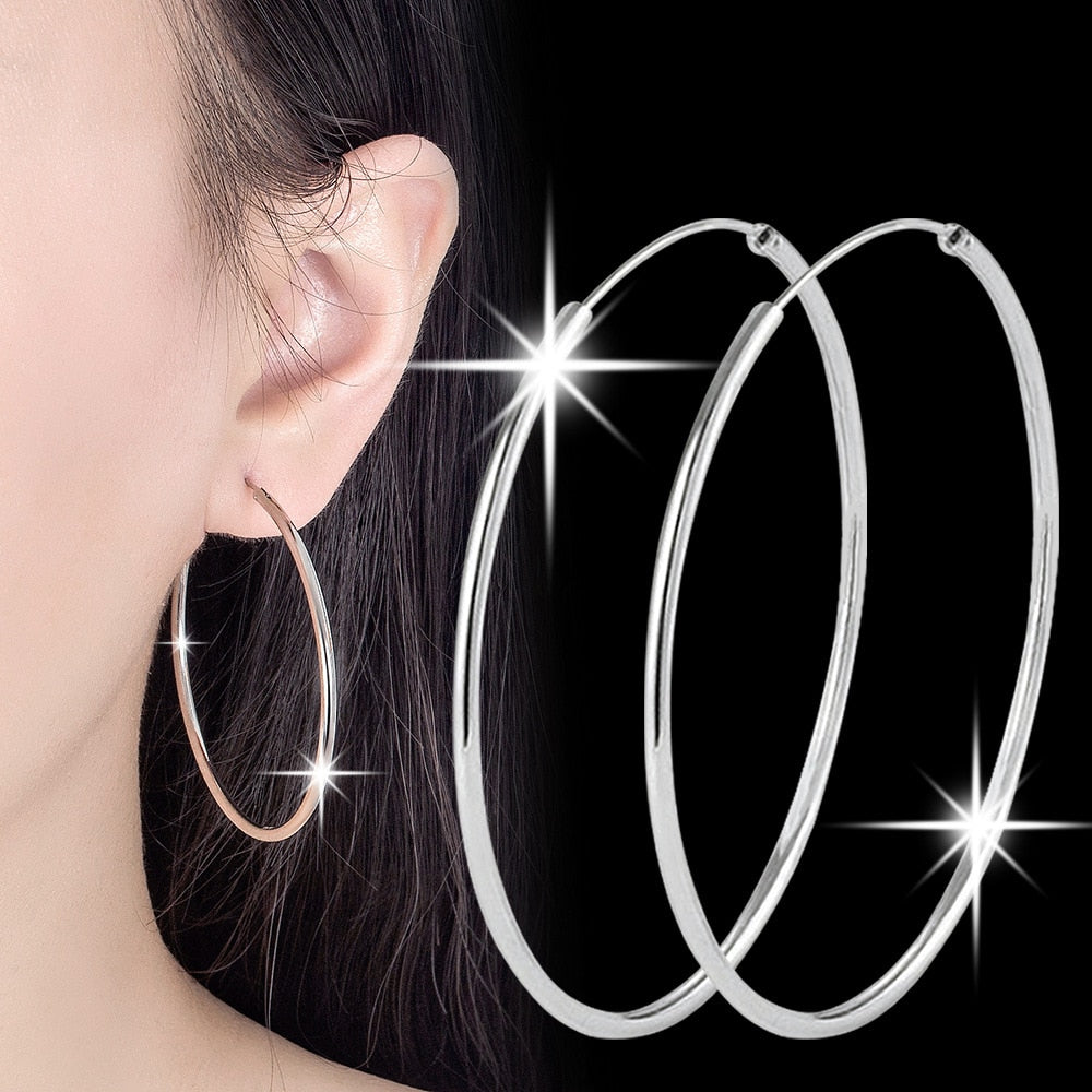 1 Paar Creolen aus 925 Sterling Silber Ohrringe 3/4/5/6CM Ohrschmuck Ohrstecker