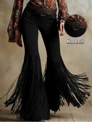 Sexy Damen Fashion Hose Kunst Lederhose Schlaghose Retro Western Flare Wildleder