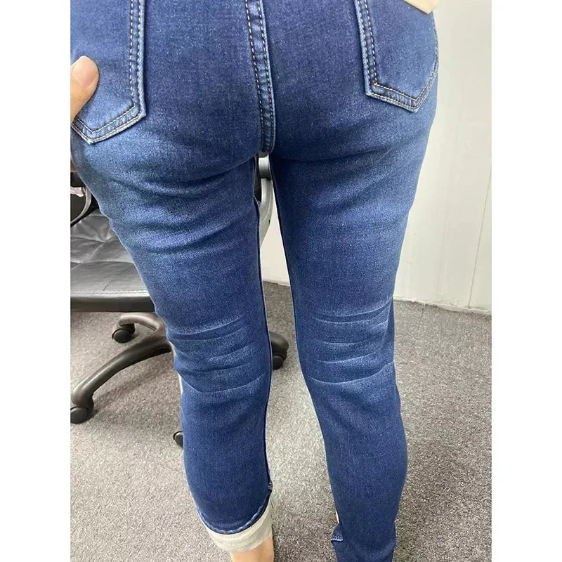 Damen Winter Warm Thermo Jeans Hose Innenfleece Stretch Hosen Leggins Denim