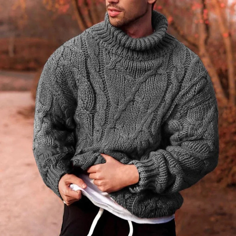 Herren Rollkragen Pullover Sweatshirt Pulli Sweater Langarm Shirt mit Zopfmuster