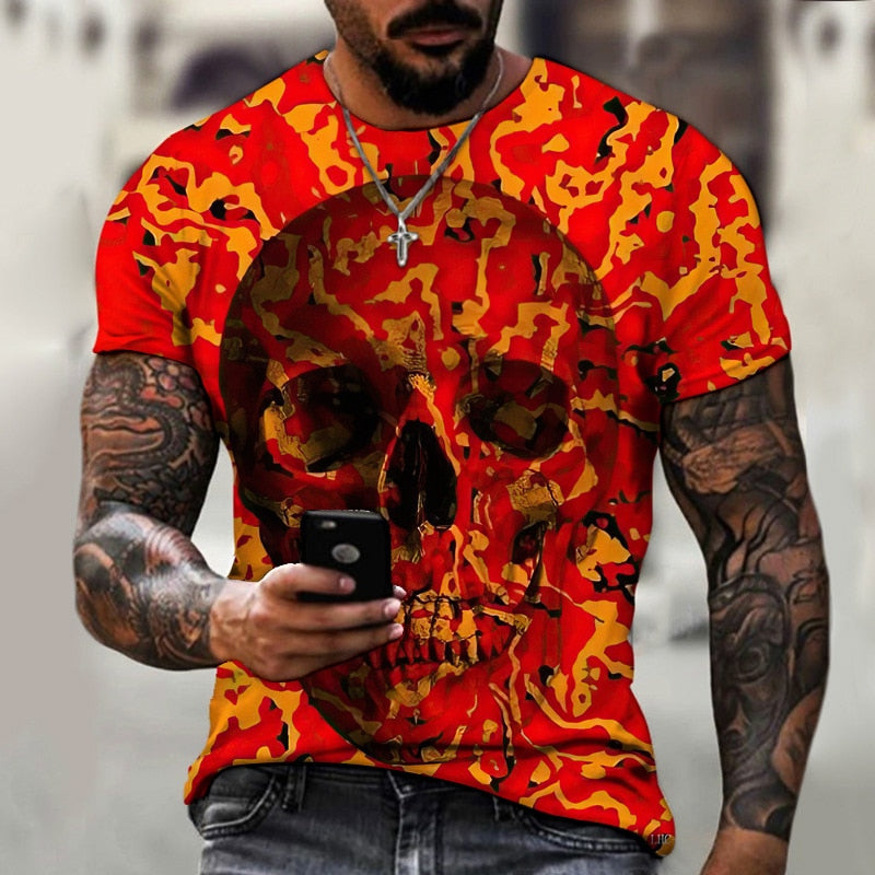 Fashion Herren Horror Skull 3D T-Shirt Rundhals Unisex Sommer Streetwear