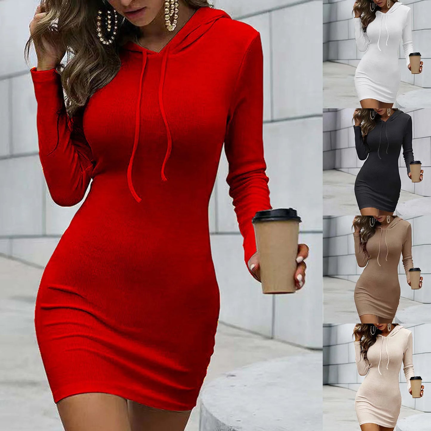 Damen Kapuzenpullover Sweatshirt Pulloverkleid Hoodie Pullikleid Kapuzenkleid