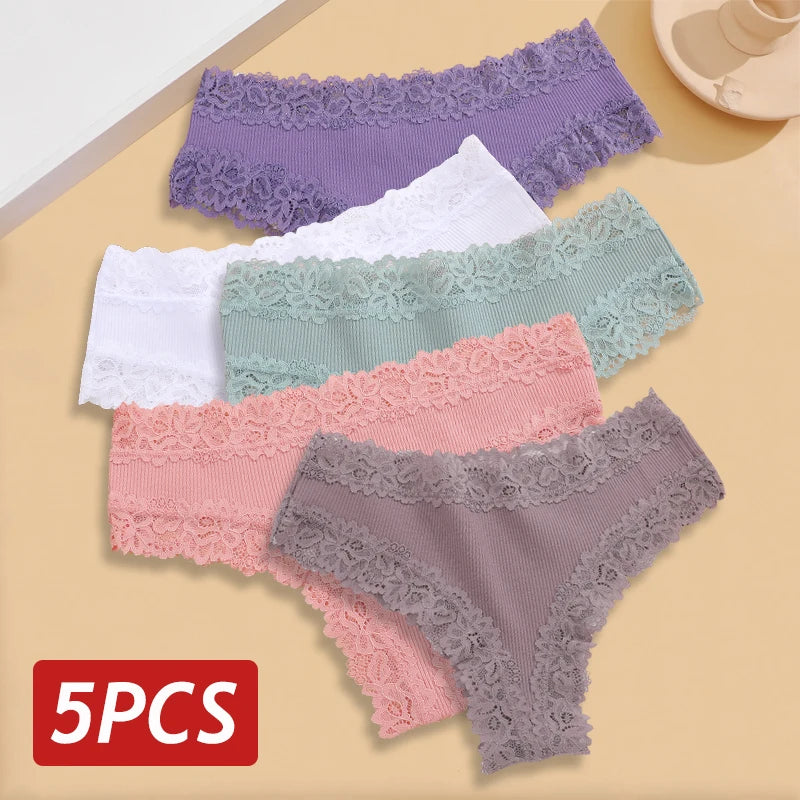 5Stk Frauen Spitze Tanga String Höschen Sexy Schlüpfer Slip Dessous Unterwäsche