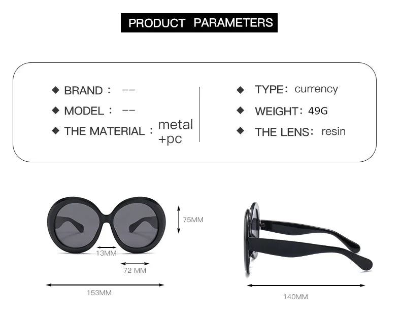 JNPCXI Übergroße Runde Sonnenbrille Frauen Männer Luxus Marke Großen Rahmen Sonnenbrille Brille Große Shades Unisex Reiten Brillen