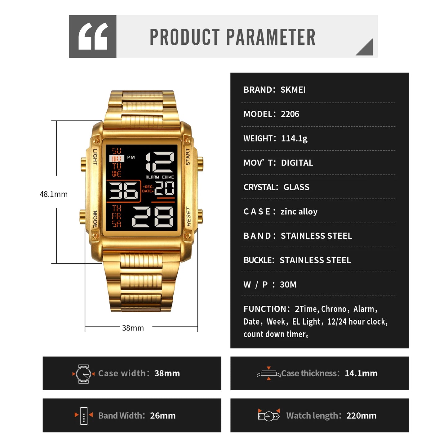 Herren Armbanduhr Digital Uhr Silber Edelstahl Quarzuhr Sportuhr Chronograph