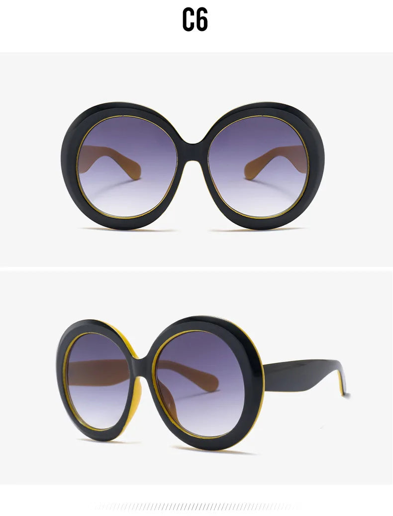 JNPCXI Übergroße Runde Sonnenbrille Frauen Männer Luxus Marke Großen Rahmen Sonnenbrille Brille Große Shades Unisex Reiten Brillen