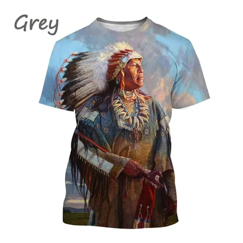 Herren Indianer 3D T-Shirt Rundhals Unisex Sommer Streetwear