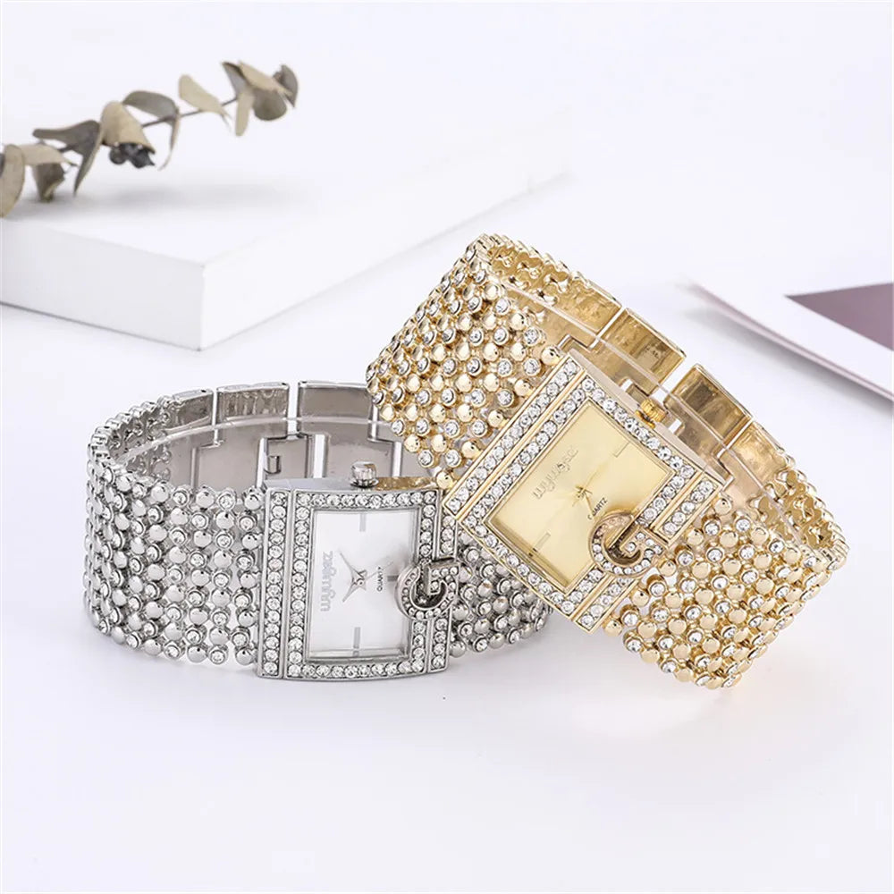 Damen Armbanduhr Armband Uhren Strass Luxus Quarz Silber Gold Business Quarzuhr