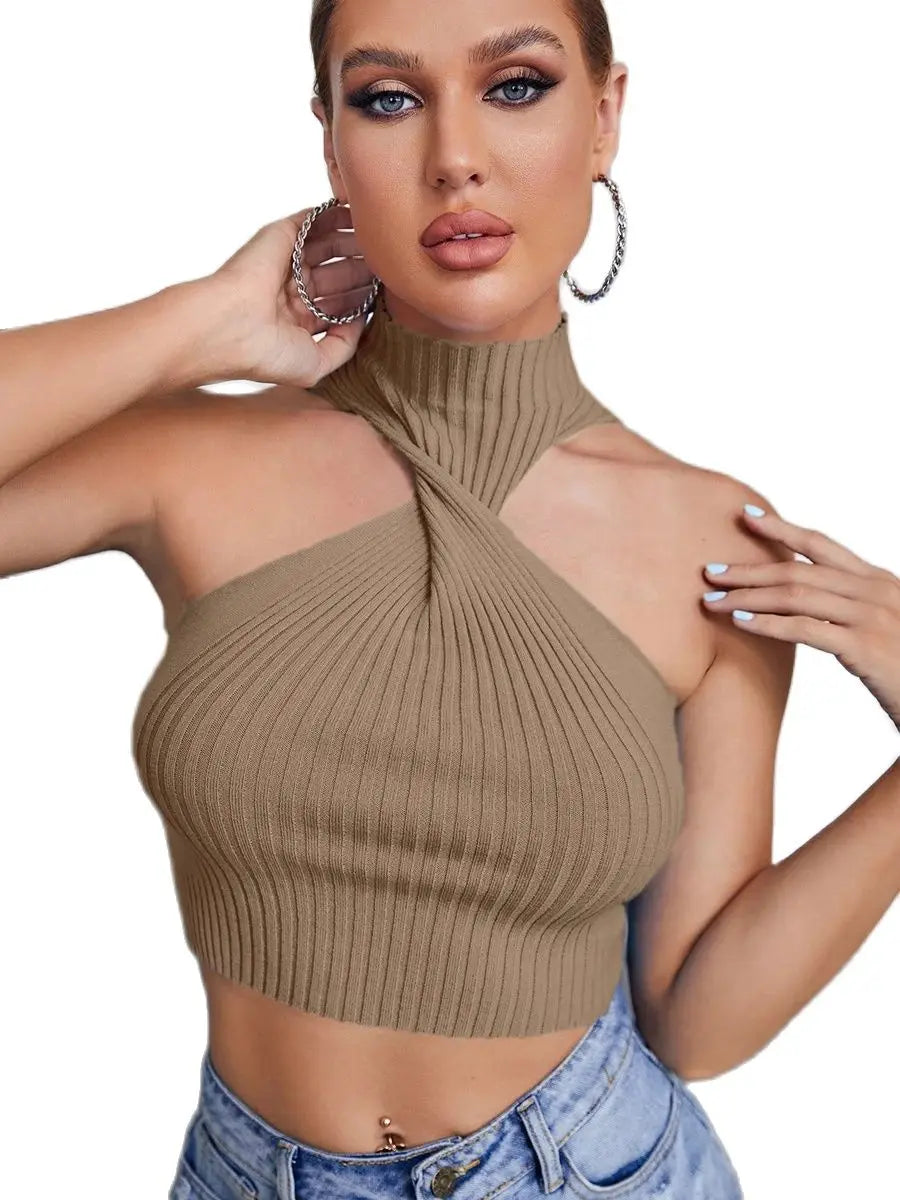 Damen Top Crossover Neckholder-Top Tank Top Shirt Trägertop Oberteil Blusen