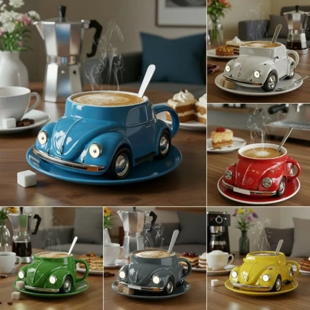 Edelstahl Kaffeebecher Mug VW Beetle-Motiv Kaffeetasse Becher Tasse Geschenk