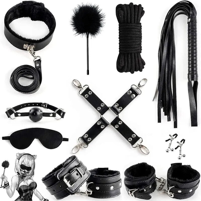 10Stk BDSM Bondage Set Fesselset SM Peitsche Halsband Handschellen Sexspielzeug