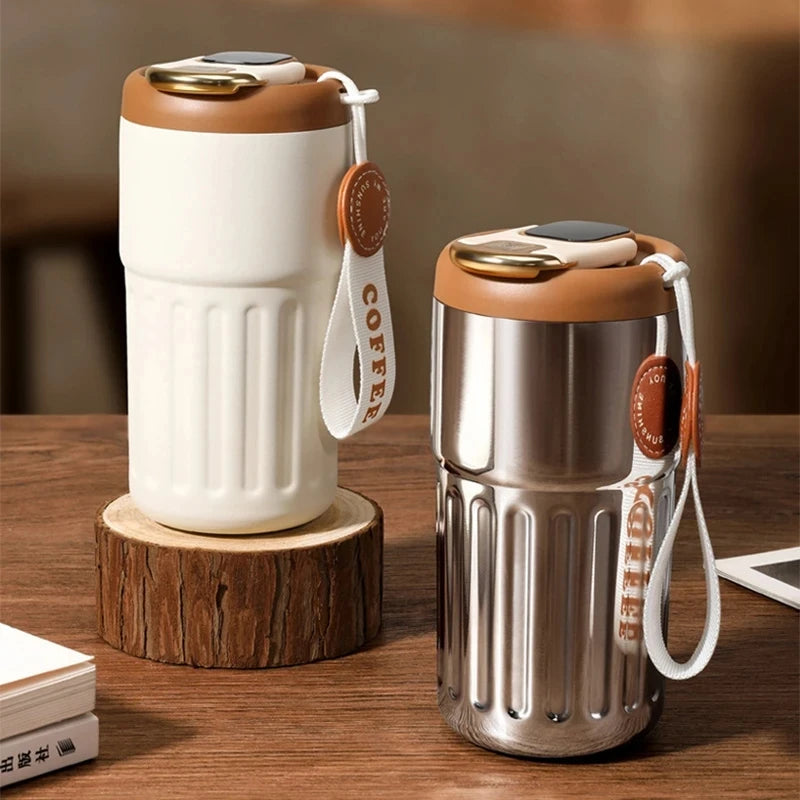 Thermobecher m Temperaturanzeige Becher Edelstahl 450ml MUG Isolierbecher Tasse