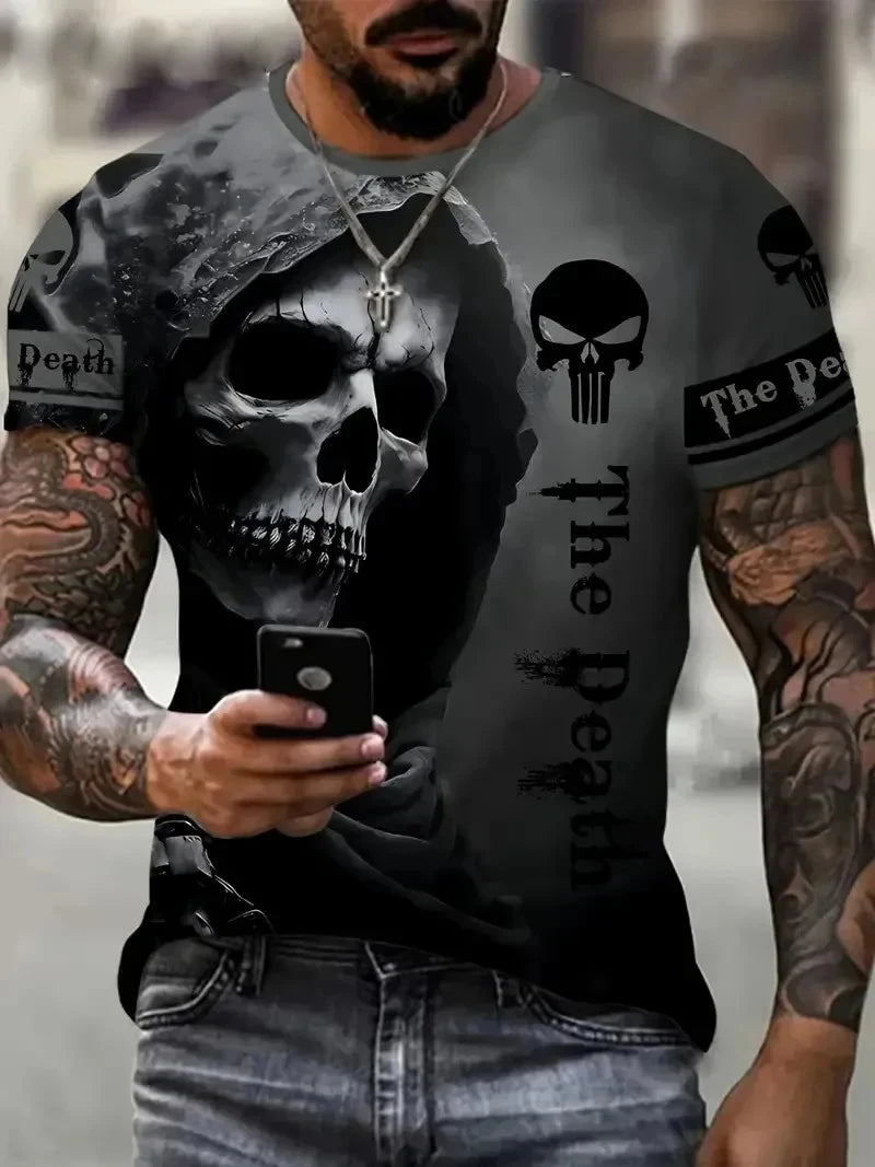 T-Shirt Uomo Manica Corta Horror Heavy Metal Maglietta Camicia Maglia Teschio