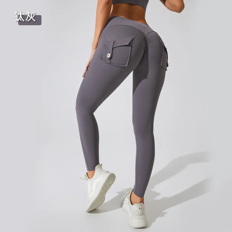 Damen Leggings Push Up Stretch Leggins Yoga Fitness Hose m Tasche Sexy Gym Wear