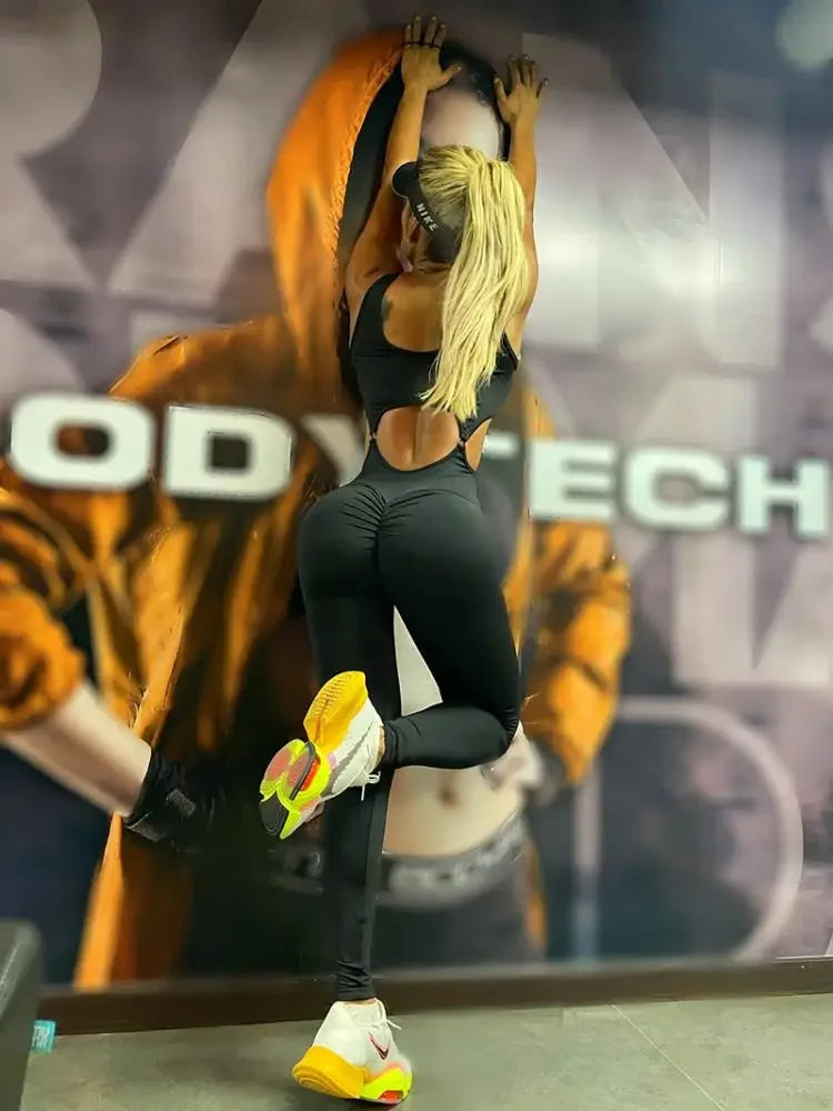 Yoga Fitness Jumpsuit Gym Stretch Leggings Jogging Overalls Top Push Up Sports