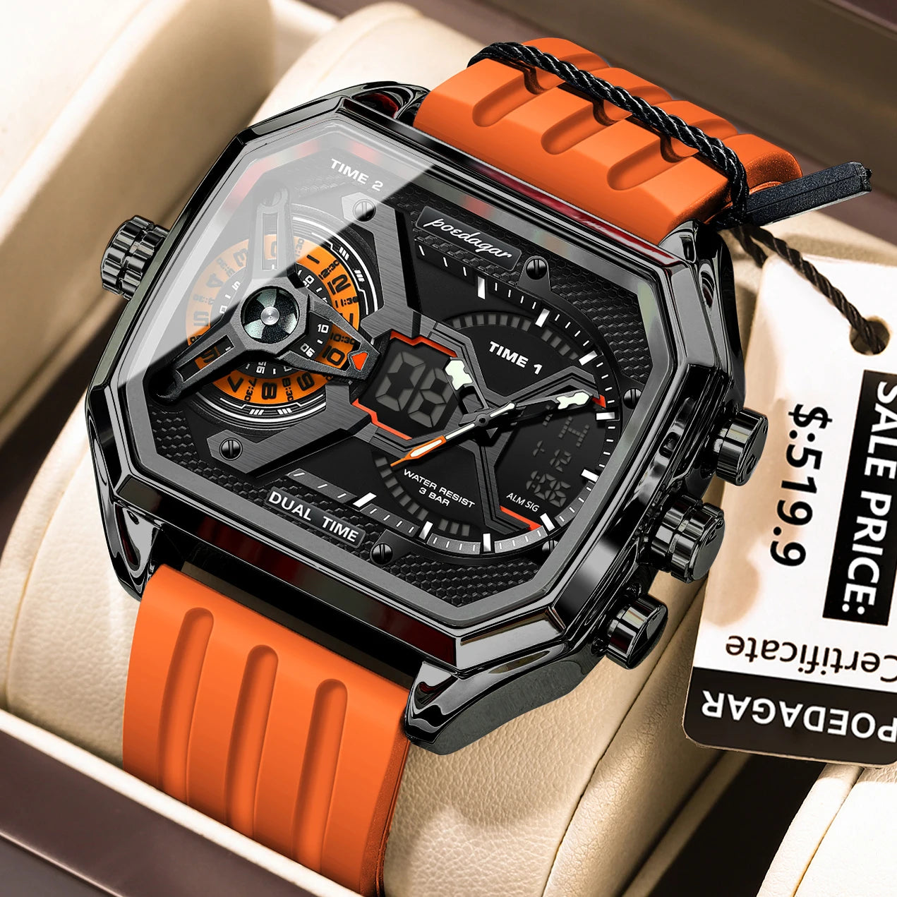 Orologio Uomo Quarzo Acciaio Inossidabile Orologio digitale Cronografo sportivo