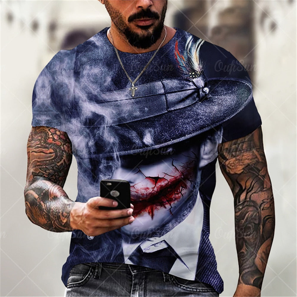 Herren Fashion Vintage  Joker 3D T-Shirt Rundhals Unisex Sommer Streetwear