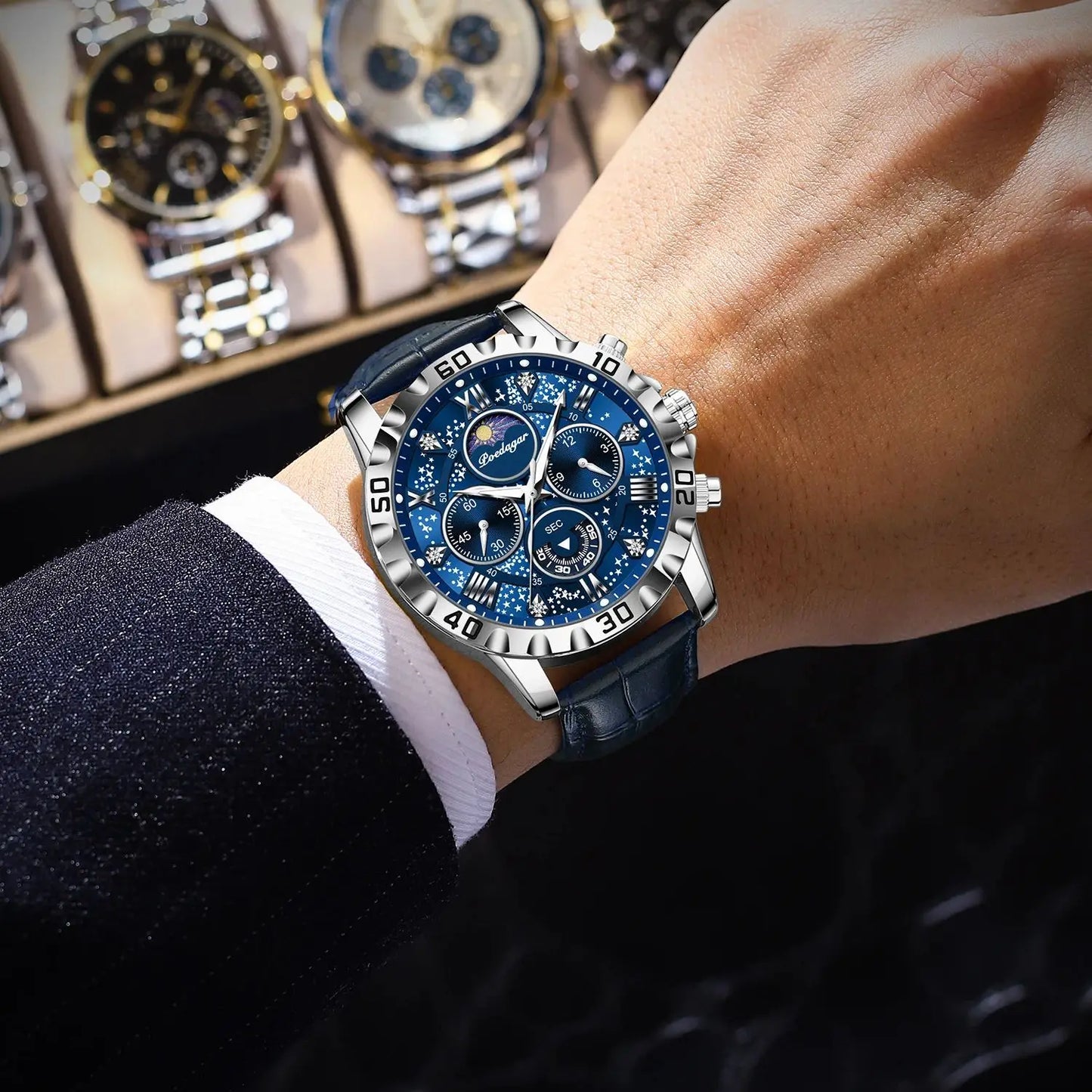 Herren Armbanduhr Digital Uhr Silber Edelstahl LED Quarzuhr Luxus Chronograph