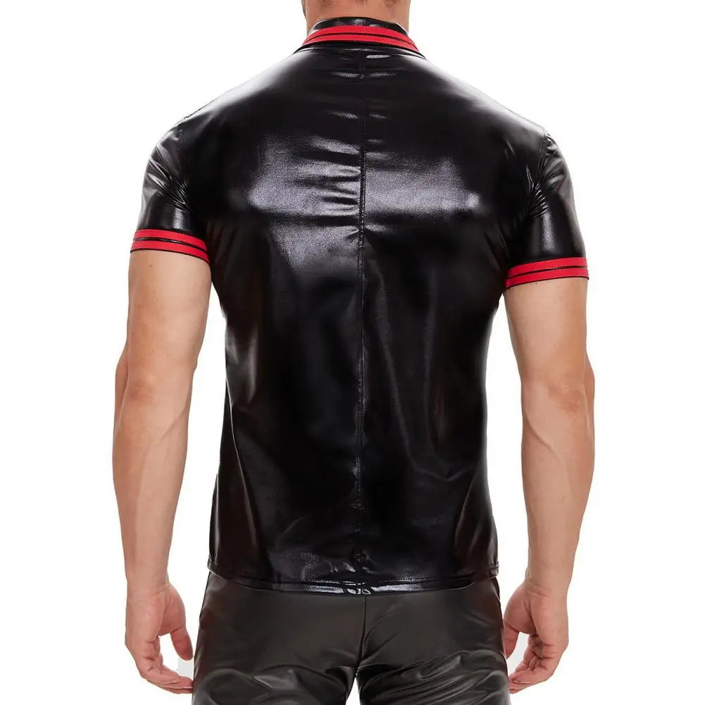 Fetisch Fashion Männer Sexy Shirts Hemd Lack Leder Bodysuits Herren Body Club