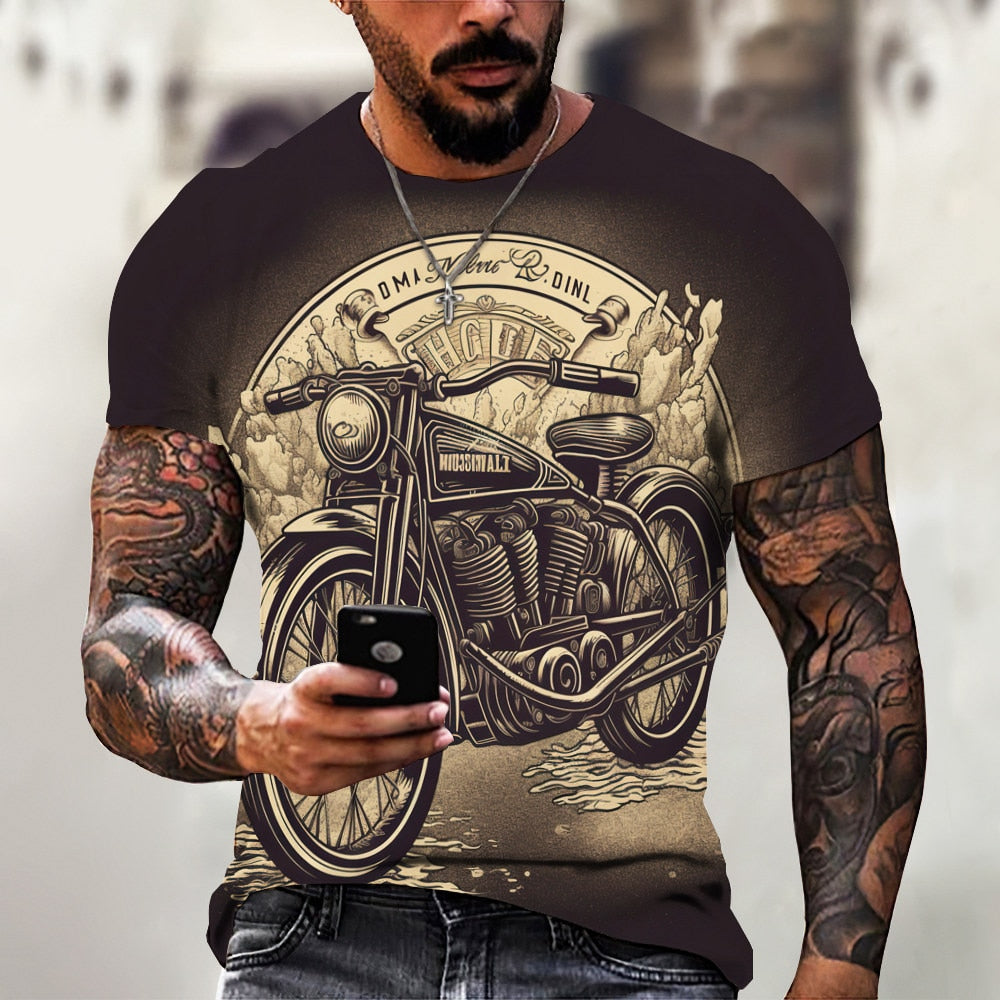 Herren Fashion Vintage Biker 3D T-Shirt Rundhals Unisex Sommer Streetwear