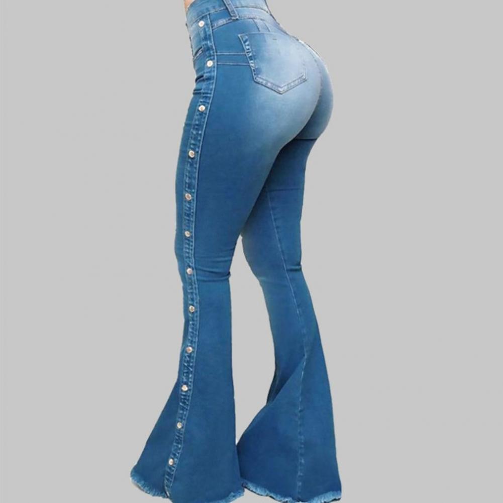 Damen Jeans Hose Bootcut Hüftjeans Schlaghose Flared Weites Bein Denim Stretch