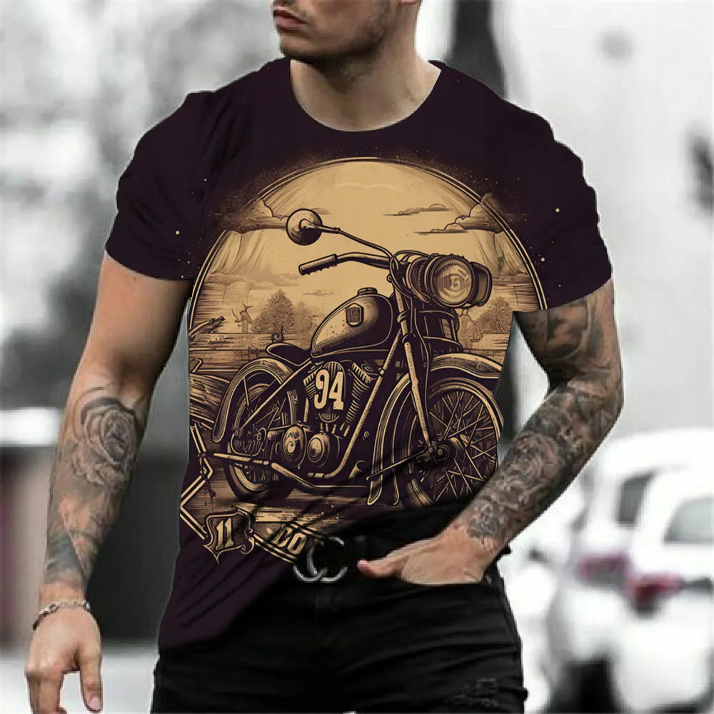 Herren Fashion Vintage 3D T-Shirt Rundhals Unisex Sommer Streetwear Motorsport