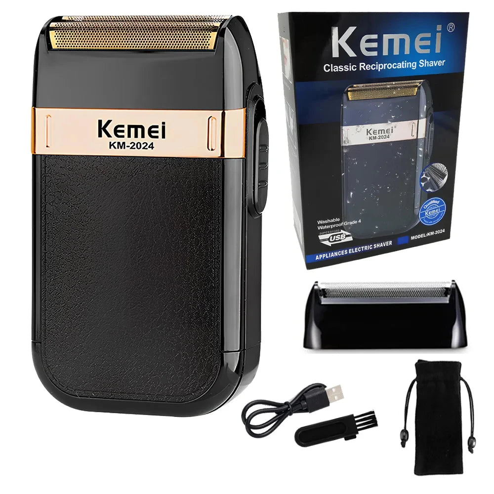 Kemei KM-2024 Elektrorasierer mit USB-Aufladung, zusätzlicher Schneidkopf, hin- und hergehender Twin-Blade-Rasierer, Bartschneider