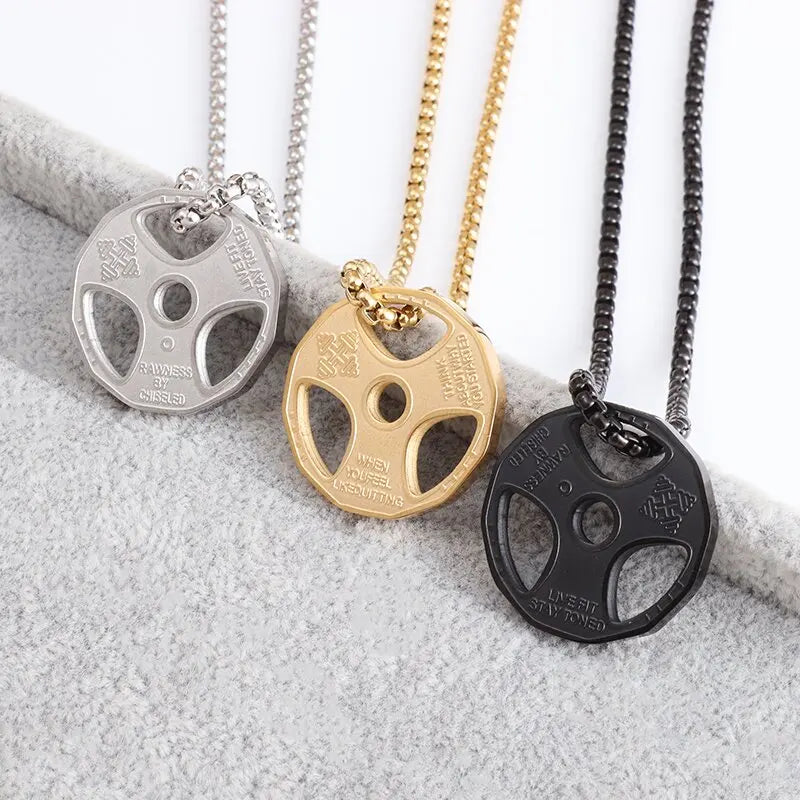 Halskette Anhänger Edelstahl Hantel Fitness Gym Bodybuilding Schmuck Geschenk